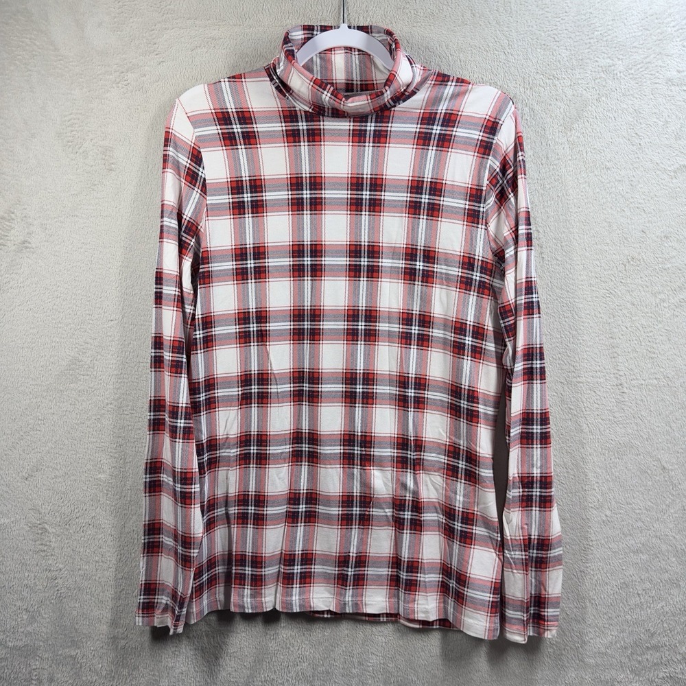 Lands' End‎ Shaped Fit Turtleneck Women's L Tall Red Plaid Holiday Christmas